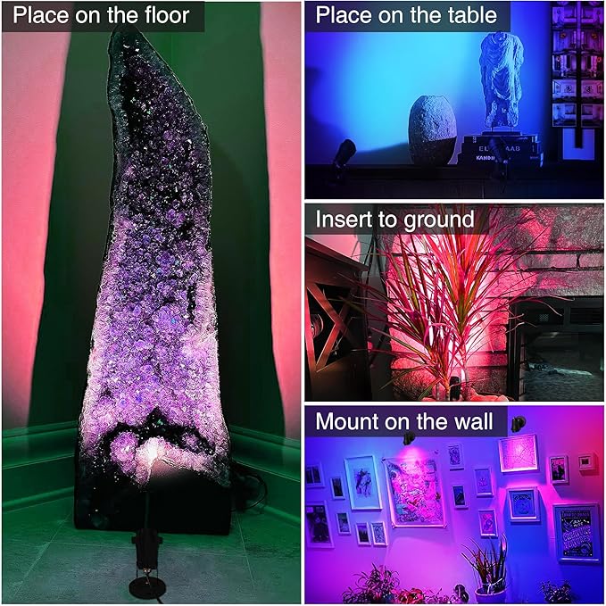 SUNVIE 6W RGBW Up Lights Indoor LED Spot Lights Indoor for Accent Lighting Color Changing Uplighting with Remote Control 120V 4.92FT Cord Spotlight Plug in with Stake for Plant Party Decor, 4 Pack