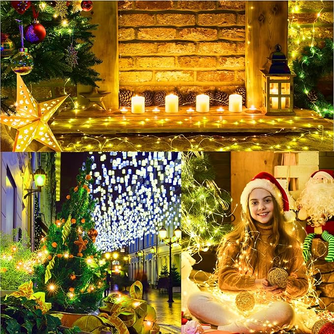 LAMPHOME Fairy Lights Plug in, 33Ft 100 LEDs Waterproof Twinkle Firefly Lights, Adaptor Included, Starry String Lights for Wedding Indoor Outdoor Christmas Patio Garden Decoration, Yellow