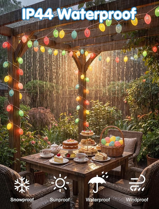 Easter Egg String Lights, 8.5Ft Easter Day Egg Lights with 10 LED Multicolor Eggs, Indoor Fairy String Lights Plug in Waterproof Connectable for Indoor Bedroom Patio Garden Spring Theme Party Decor