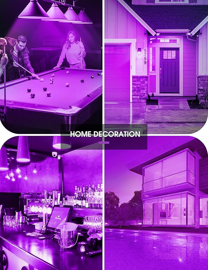 Purple Light Bulbs,4 Pack LED A19 Black Light Bulbs 9W (60 Watt Equivalent) E26 Base Party Decoration, Porch, Home Lighting, Holiday Lighting, Decorative Illumination Purple LED Bulb