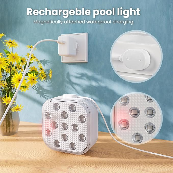 Pool Lights with Remote, IP68 Waterproof Plug 16 Color Rechargeable LED Lights, Pool Light for Above Ground Inground Pools, Fountains, Ponds, Party, Hot Tub 2 Pack