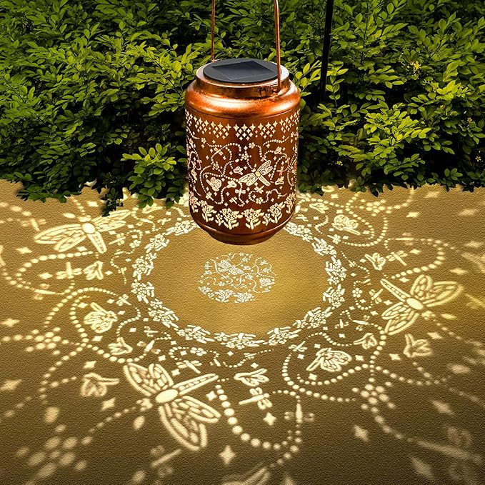 Solar Lanterns Outdoor Dragonfly Metal Waterproof Garden Decor Christmas Birthday Gifts for Women Mom Grandma Decorative LED Hanging Solar Lights Outside for Yard, Patio,Backyard,Landscape