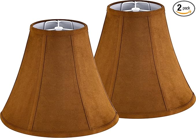 GO&SO Set of 2 Fabric Bell Lamp Shades Brown,6" Top x 13" Bottom x 10.6" High (Spider) - Handcrafted Medium Lamp Shades for Table & Bedside Lamps Replacement Farmhouse