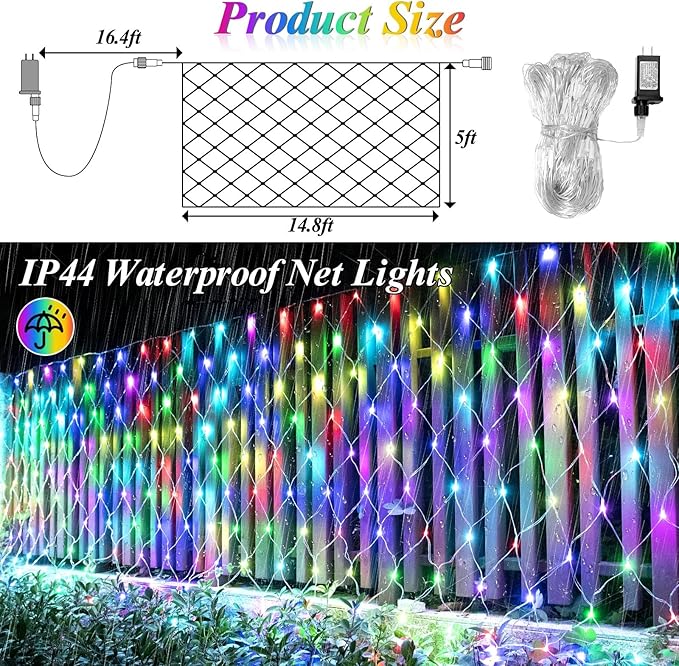 LitHome Color Changing 240 LED Christmas Net Lights Outdoor,14.8ft x 5ft Christmas Net Lights with Remote,35 Colors 9 Modes Connectable RGB Mesh Light Warm White Plug in for Bushes,Xmas,Garden Decor