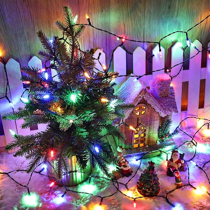 Lomotech Battery Operated Christmas Lights - 2 Pack Total 33ft 100LEDs Mini String Lights 8 Modes Waterproof with Timer for Home, Garden, Party, Holiday, Tree Decoration （Green Wire,Multicolor）