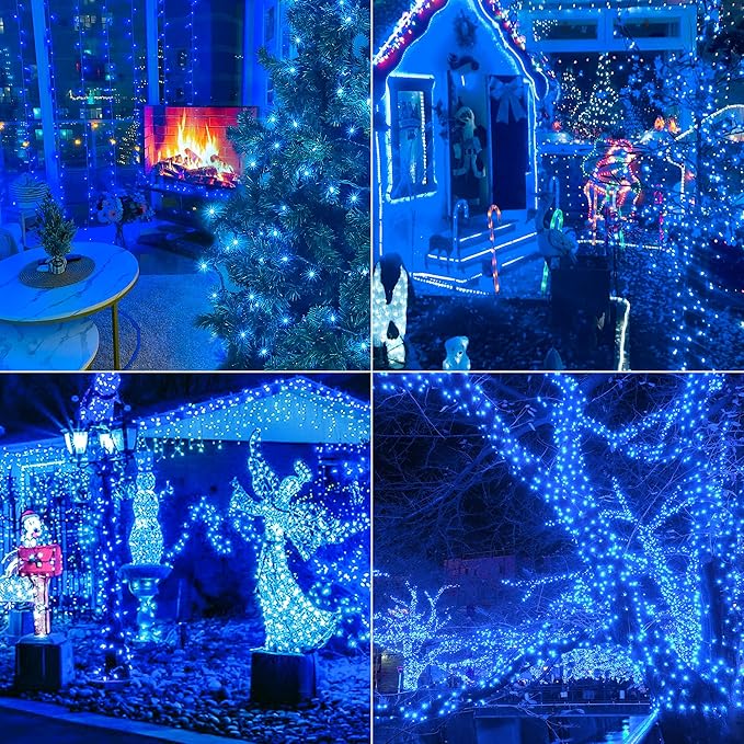 Hopolon Blue Christmas Lights, 13 Feet 50 Count String Light Green Wire, Pack of 2 Sets Incandescent Mini Lights for Indoor Outdoor Christmas Tree Garland Halloween Party Home Festival Decor,Blue