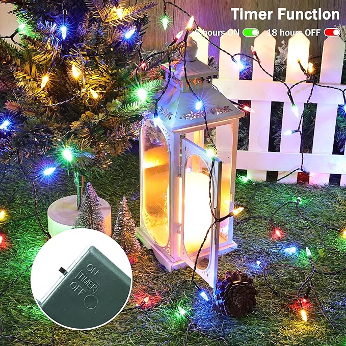 Lomotech Battery Operated Christmas Lights - 2 Pack Total 16ft 50LEDs Battery Mini String Lights with Timer for Home, Garden, Party, Holiday, Tree Decoration (Green Wire, Multicolor)
