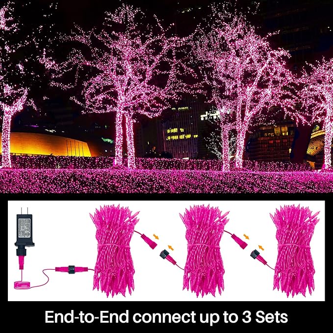 100 LED Pink Valentine Lights, 32.5ft 16Modes Valentine Room Lights, connectable Plug in Pink Christmas String Light Indoor Outdoor for Christmas Bedroom Valentines Party Galentine's Day Decoration