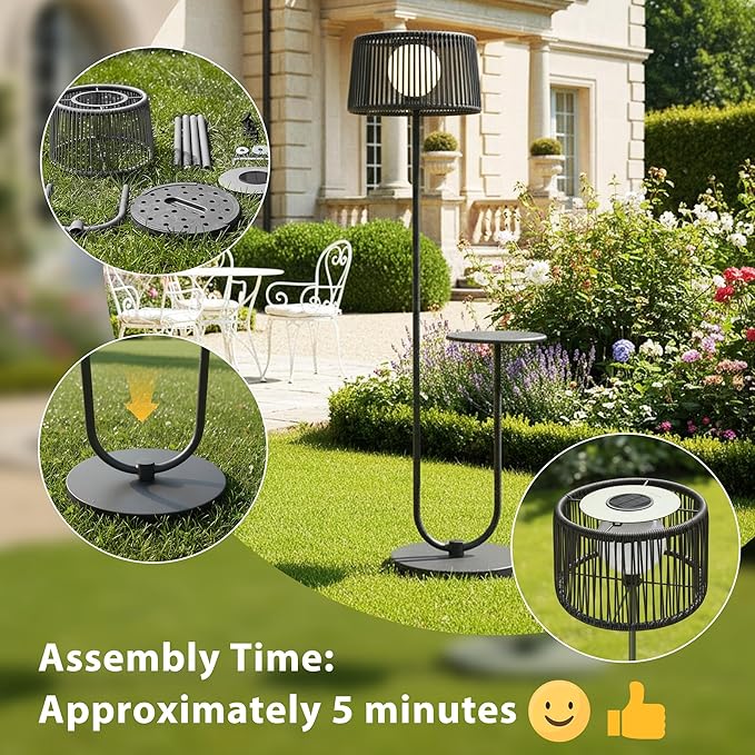 EcoGreen U-Shaped Solar Outdoor tanding Lamp with Table – 21×14×55 Inch Modern Outdoor Light, Solar Powered, 8H Warm Glow, Waterproof for Porch, Garden, Balcony(Gray, Single Pack)