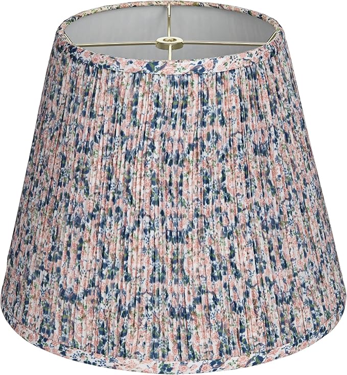 Hardback Shirred Empire Cottage Core Lamp Shade Pink Blue Floral Medium 8" Top x 13" Bottom x 11" Slant x 10.75" High Spider with Replacement Harp and Finial Fitting - Springcrest