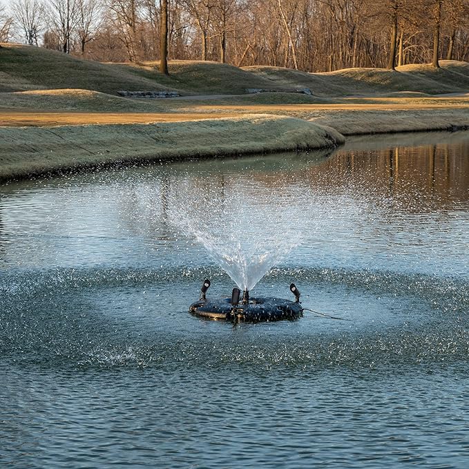 HALF OFF PONDS Floating Fountain, 1/4 HP Pond Aerator, 100 ft Cord, 3,000 GPH Water Pump, 9 Spray Patterns, Color-Changing LED Lights, for Ponds & Water Gardens