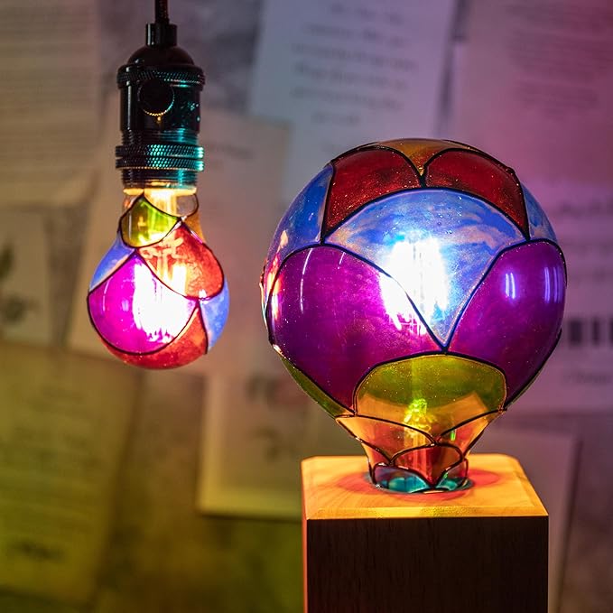 Stained Glass Light Bulb, Rainbow Painted, 4W 120V, Multi Colored, Fun, Romantic, Unique Decorative