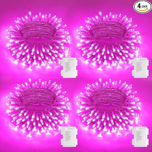 JMEXSUSS 4 Pack 50 LED Pink Battery Operated Lights, Each 16.5ft Pink String Lights Outdoor Waterproof, 8 Modes Valentine’s Lights Indoor with Timer for Bedroom Christmas Valentine’s Day Decor