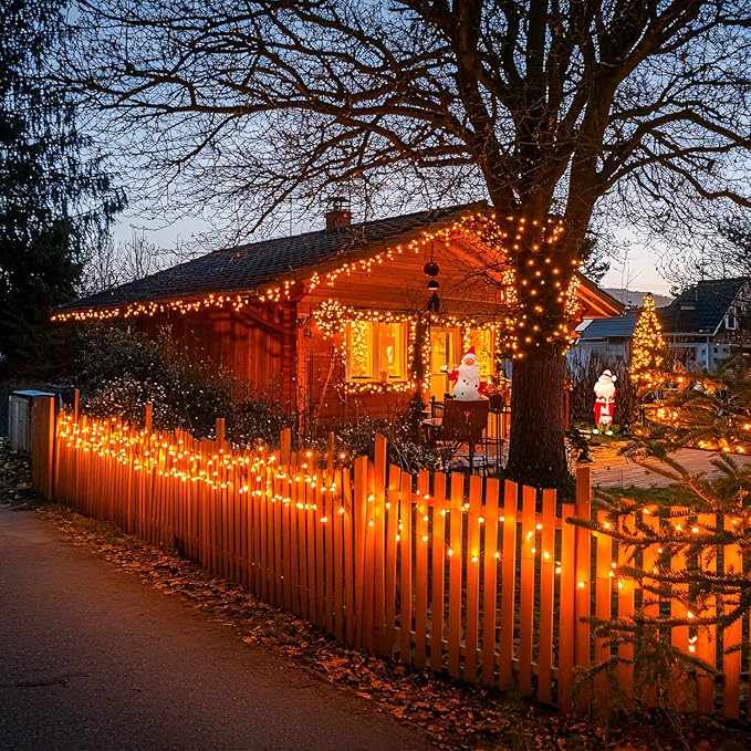 JMEXSUSS 150LED Orange Halloween Lights Indoor Outdoor, Connectable Christmas String Lights Indoor Plug in, 8 Modes Orange Lights for Halloween Fireplace Tree Bedroom Party Decor (Pack of 2)