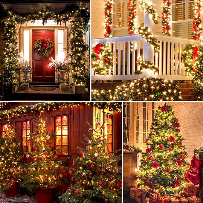 Christmas Lights 105ft 300 LED Battery String Lights with Timer Memory Function or Battery Powered Waterproof String Light for Indoor Outdoor Decoration