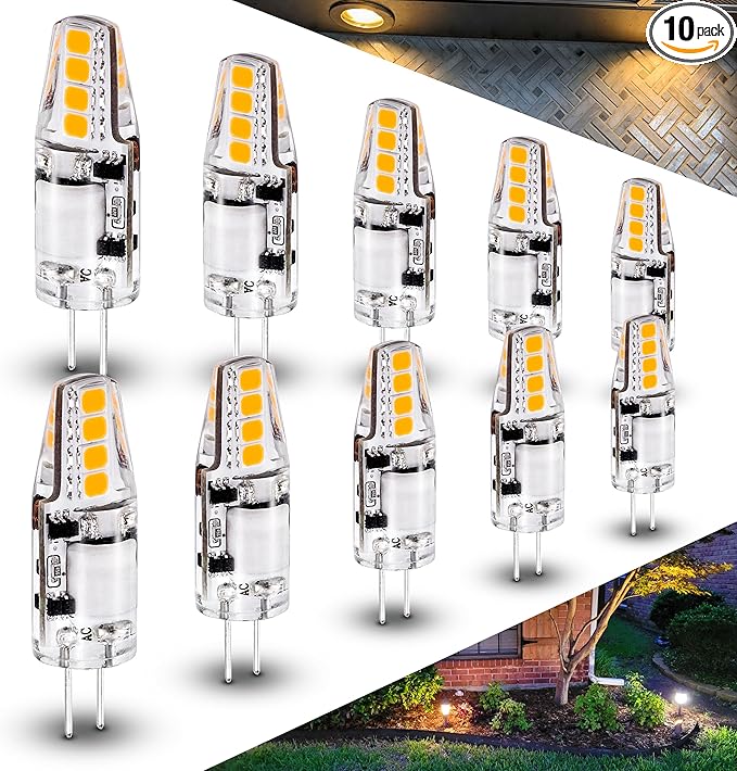G4 LED Bulb 2W 2700K Warm White AC/DC 12V 10W-20W T3 JC Type Bi-Pin G4 Base Halogen Bulb for Outdoor Landscape Path Lighting Under Cabinet Puck Lights Chandelier RV Camper Boats,No-Flicker,10 Pack