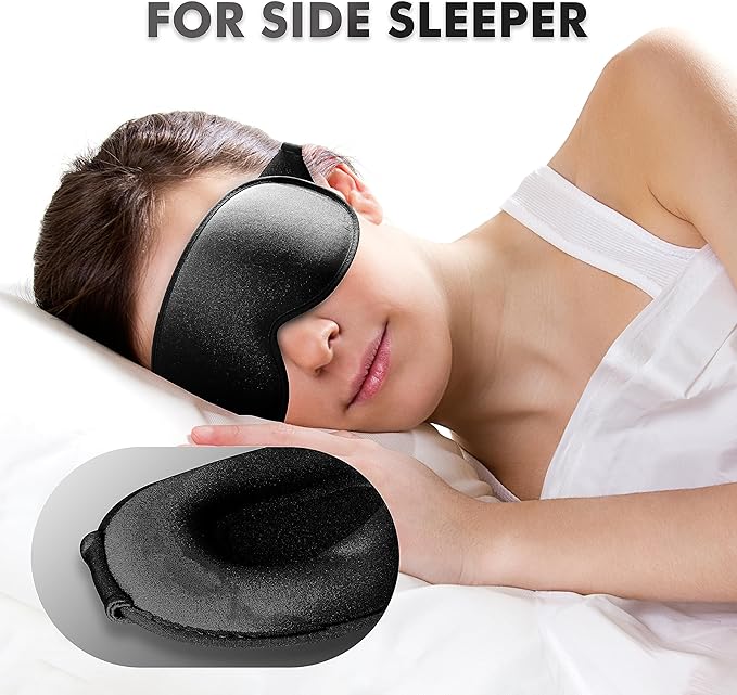 Sleep Eye Mask for Men Women, Lash Extensions 3D Contoured Cup Sleeping Mask, Travel Blackout Night Blindfold Eye Shade Cover with Adjustable Strap (Black-Side Sleeper)