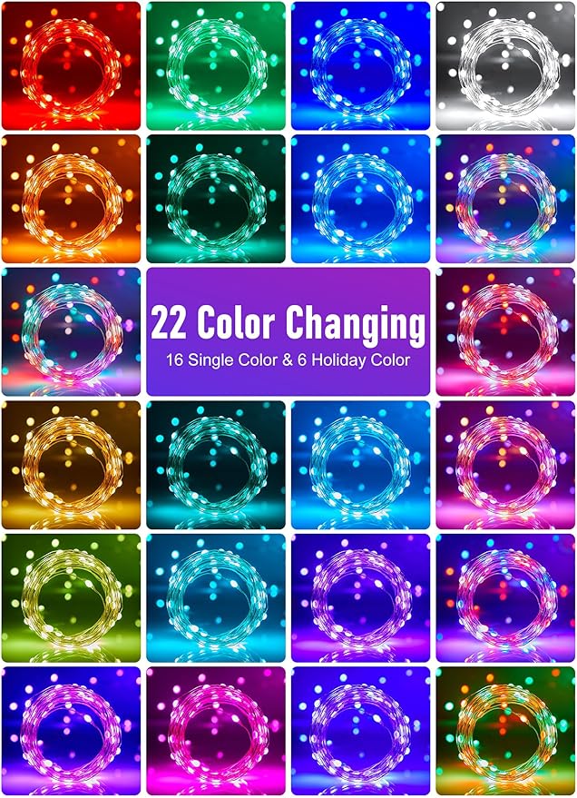 Minetom Fairy Lights Color Changing - 66FT 200 LED String Lights with Remote, 16 Single Colors & 6 Holiday Colors, USB Fairy Light Indoor with 12 Mode, Christmas Light for Bedroom Halloween Decoration
