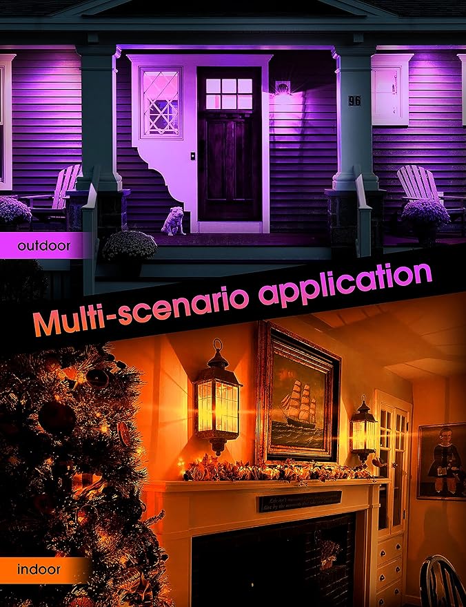 Fulighture Purple Orange Light Bulbs Outdoor [ 4 Pack ] LED A19 Halloween Light Bulbs LED Orange Light 9W (60W Equivalent) - E26 Purple Light Bulb for Porch Colored Christmas Party Home Decor