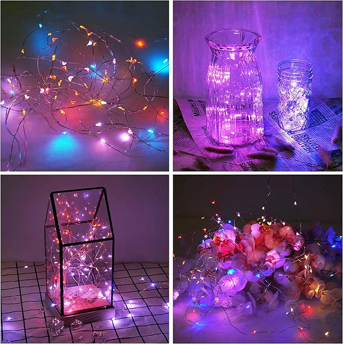 20 Pack Fairy Lights Battery Operated, 20 LED String Lights Mason Jar Lights, Waterproof Copper Wire Mini Lights String Firefly Light for Wedding, Table, Party, Christmas Decor (8 Colors)