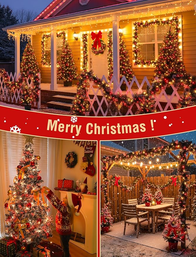Hopolon Red and Warm White Christmas Lights，2PACK 50Count 13FT Mini Lights Connectable Christmas String Light Xmas Tree Light Incandescent Plug in Waterproof for Home Yard Party Wedding Holiday Decor