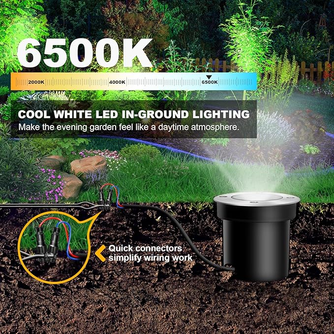 8Pack Low Voltage Landscape Lights with Connectors 3W LED 12-24V In-Ground Lighting IP67 Waterproof Garden Light 6500K Outdoor Decorative Lights for Yard Pathway Wall Patio (Cool White)