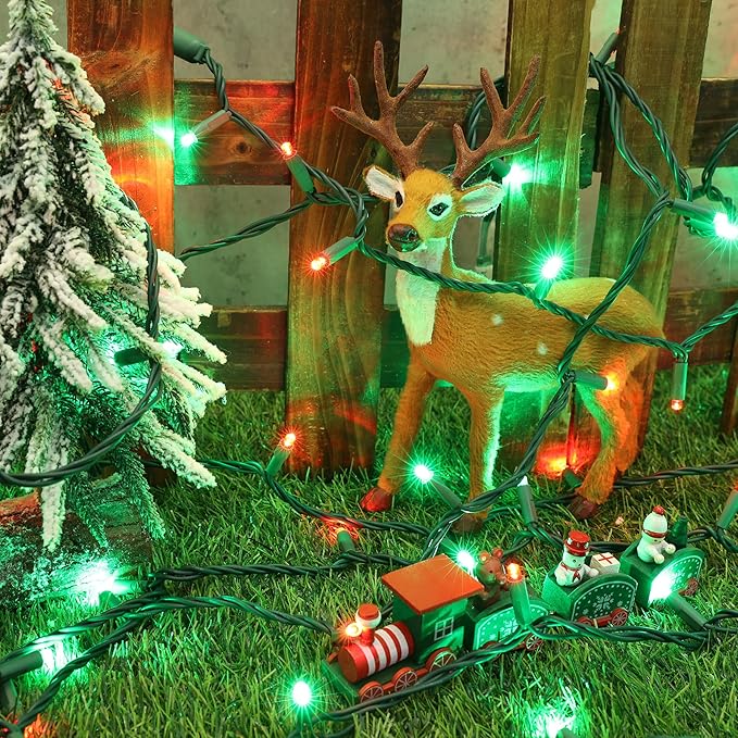 Brizled Red & Green Christmas Lights, 33ft 100 LED 5MM Christmas String Lights, Wide Angle Mini Christmas Lights Connectable, UL Listed Tree Light for Indoor Outdoor Xmas Room Party Decor, Green Wire