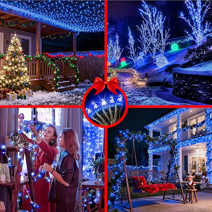 1500 LED 470FT Christmas String Lights Outdoor, 12 Pro Modes and Timer Memory & Brightness, Plug in Waterproof Dark Green Wire Twinkle Light for for Xmas Yard Tree Wedding Party Decor (Blue)