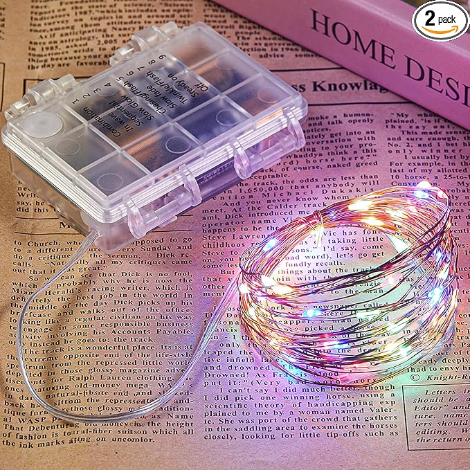 2 Pack 65.6 Ft. Battery Operated Outdoor String Lights with Remote & Timer, LED Multi Color Fairy Lights, Waterproof Twinkle Lights for Bedroom, Dorm, Mason Jar, Wedding, Party, Christmas