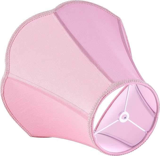 GO&SO 2Pcs Pink Lamp Shade Medium Scalloped Lamp Shade,6"Top x 13"Bottom x 10.6"Vertical Height (Spider),Bell Lamp Shades for Table Lamps&Floor lamp,Edge Petal Braid Modern lamp shade -Easy Assembly