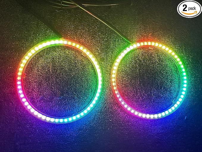 2PCS 70MM Dream Chasing Color Car Angel Eyes LED Halo Ring Lights,LED Headlight Lamp Daytime Running Light,Smart Phone iOS Android App Bluetooth and Remote Control Multilple Colors