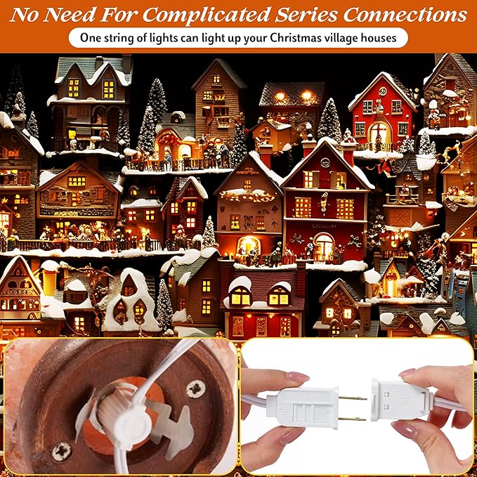 Meonum Accessory Cord with LED C7 Light Bulbs,Christmas Village Indoor Blow Mold Light Cord with Female Plug, Rotary On/Off,for Halloween Pumpkin,Holiday Craft Projects Decoration(60 ft,36 Packs)