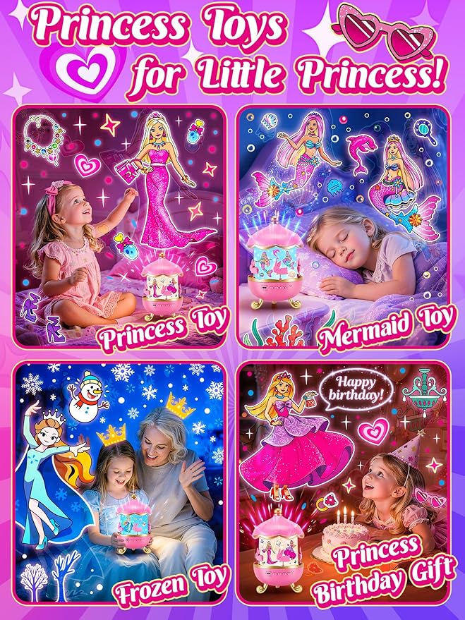 One Fire Princess Toys, 18 Films Girls Night Light Projector, 15 Soothing Sounds Baby Sound Machine, 360° Rotating Girls Bedroom Decor, Birthday Gifts for Girl, Princess Toys for Girl 4-6