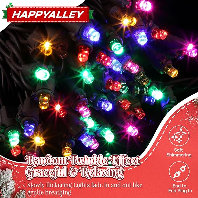 Slow Twinkling Christmas Light, 100 LED 35Ft Pulsing Twinkle Lights for Christmas Tree, 5mm Wide Angle Soft Random Shimmering Set with Brown Wire Cord, Waterproof String Lights(Multicolor)