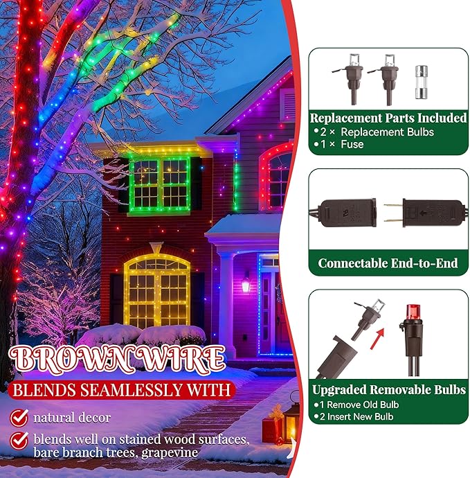 Slow Twinkling Christmas Light, 100 LED 35Ft Pulsing Twinkle Lights for Christmas Tree, 5mm Wide Angle Soft Random Shimmering Set with Brown Wire Cord, Waterproof String Lights(Multicolor)