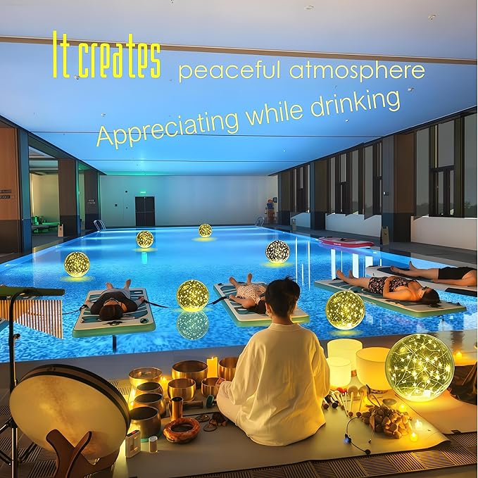 Floating Pool Lights Solar Powered - 14" Inflatable Waterproof Floating Pool Balls Light That Float for Party, Outdoor Pond/Patio Decorations (Warm-White, 6 Pack)