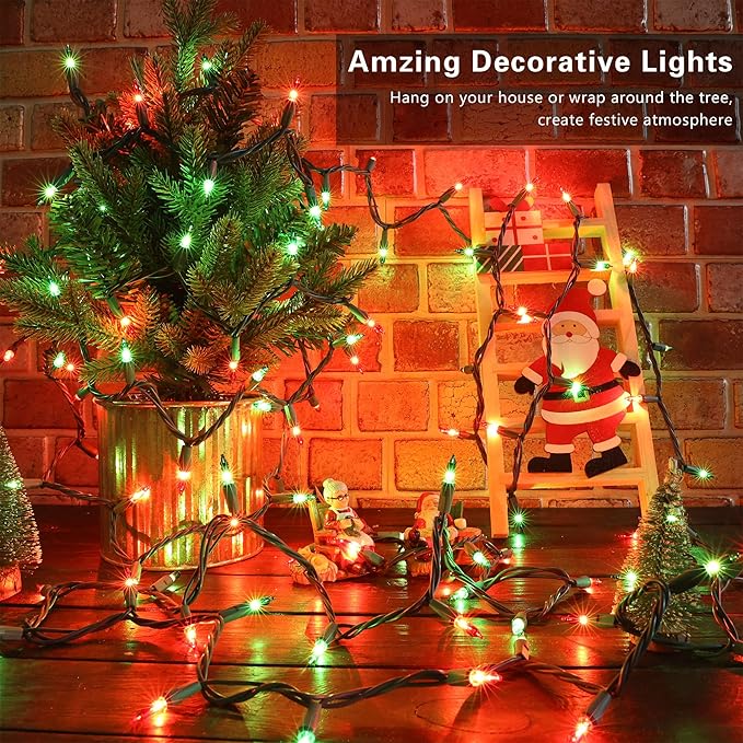 ODEETRONIC Red & Green Christmas String Lights, 21.63ft 100 Count Incandescent String Lights Connectable, UL Certified Christmas Mini Lights, Green Wire Tree Lights for Indoor Outdoor Party Yard Decor