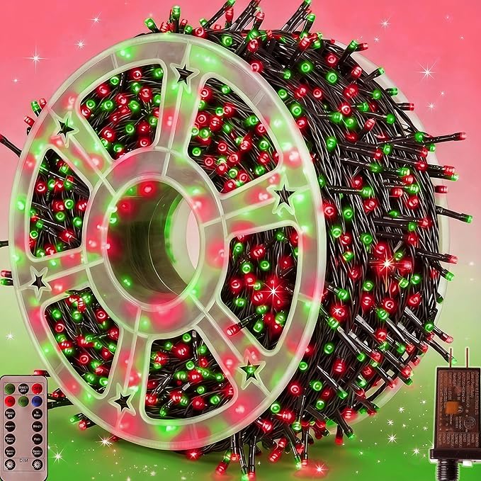 Christmas Lights 500LED 164FT, Waterproof Christmas Tree Lights with 8 Modes, Remote Control 3 Timers & Memory Function Xmas Decorations for House and Holiday (Red and Green)