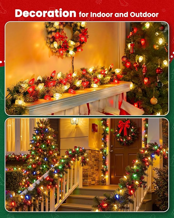 Brightown C9 Light Strand, 25FT Black Cord Outdoor String Lights Christmas Stringer with 12" Socket Spacing, C9/E17 Intermediate Base Indoor/Outdoor Stringer Set for Christmas Decor Patio