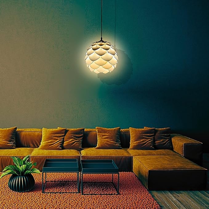 EIGEN Wood Pendant Lights Kitchen Island, Mini Chandeliers for Dining Room, Kitchen & Bedroom - Hanging Lamp Pendant Light Fixtures with Ceiling Mount and E26 Holder (Pinecone - Natural)