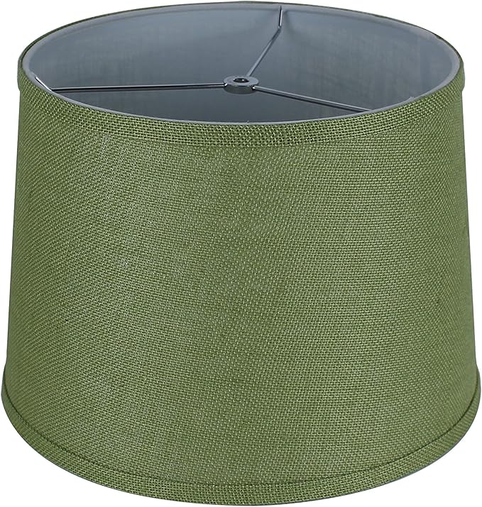 Urbanest French Drum Burlap Lampshade, 12-inch by 14-inch by 10-inch, Khaki Green