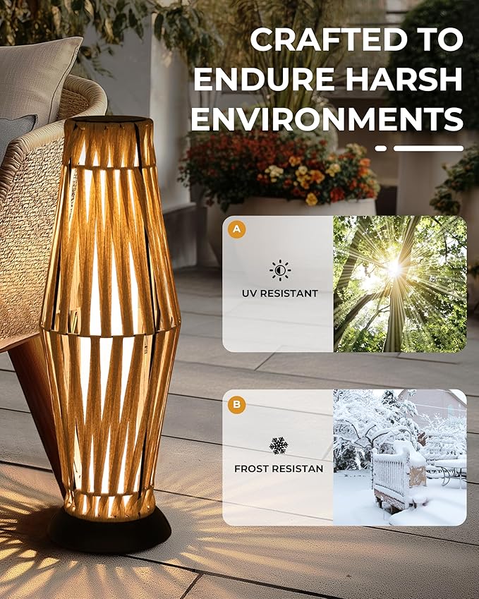 GREEN MORE Rattan Solar Patio Lights,50 Lumen Auto-On/Off Outdoor Floor Solar Lamp, IP65 Waterproof with 8H Runtime for Garden Pathways & Landscape Lighting