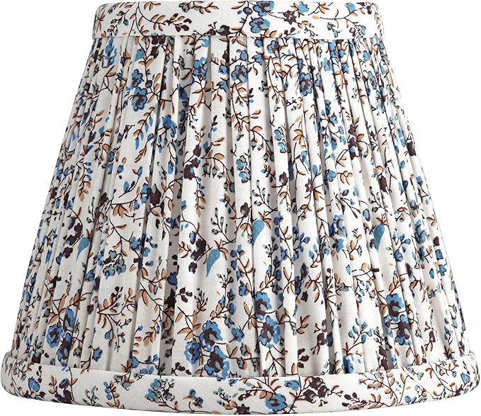 Springcrest Nelle Cream and Blue Floral Cottage Core Pleated Shade 3.5x6x5 (Clip-On) - Springcrest