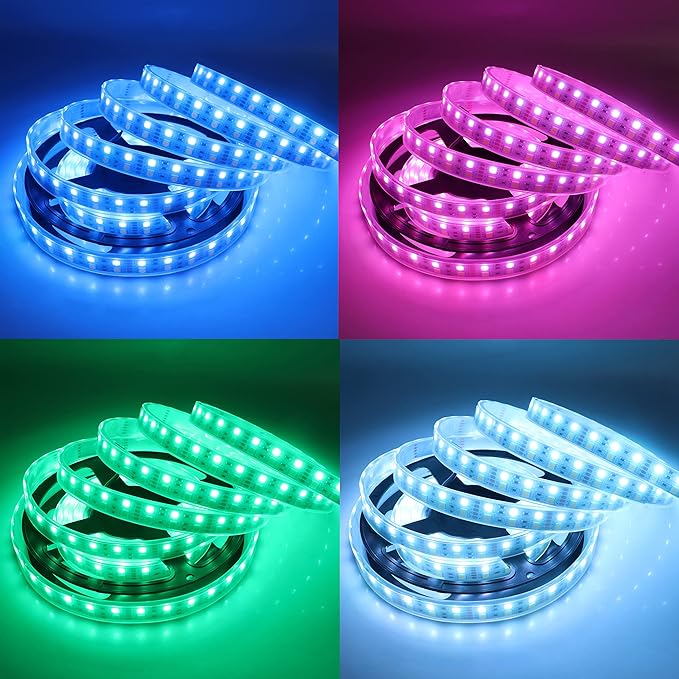 Waterproof RGBW LED Strip Lights Double Row 600LEDs SMD 5050 16.4ft Flexible Strip Lighting DC 12V RGB+Cold White Multi-Colored LED Tape Lights Waterproof IP67 Outdoor Use for Home Décor