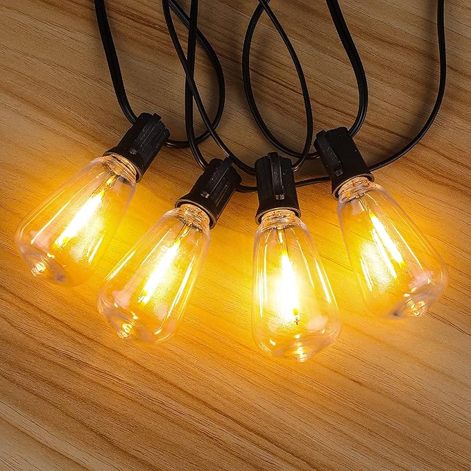 100ft Outdoor String Lights with Rotary Dimmer, 52 LED Edison Bulbs, Dimmable Waterproof Shatterproof 2200K Warm