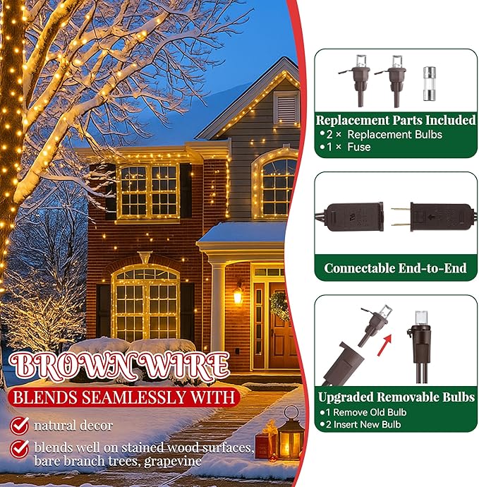 Slow Twinkling Christmas Light, 100 LED 35Ft Pulsing Twinkle Lights for Christmas Tree, 5mm Wide Angle Soft Random Shimmering Set with Brown Wire Cord, Waterproof String Lights (Warm White)