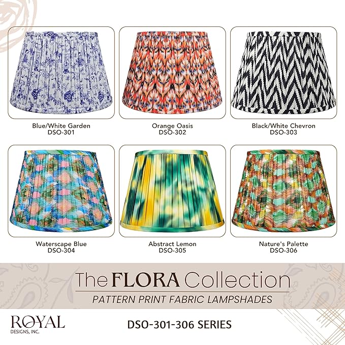 RDI Set of 2 Pleated Pattern Fabric Lampshade, Flora Collection, Large Lamp Shade, 10.5 x 16 x 11 inch (Top x Bottom x Height), Waterscape Blue - 2 Pack