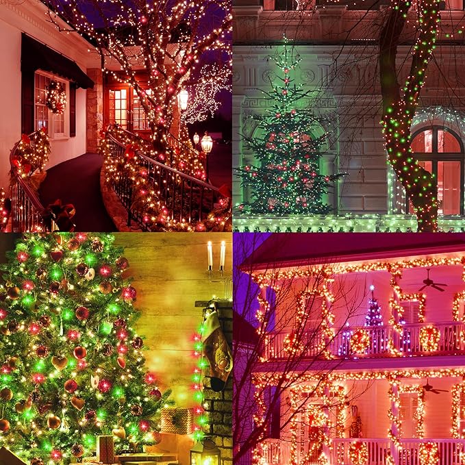 ILLUMINEW 300 Led Red Green String Lights Outdoor Waterproof Christmas Decorations, 108 Ft Fairy Lights for Bedroom, 8 Modes Plug in Christmas Lights for Outside Room Decor