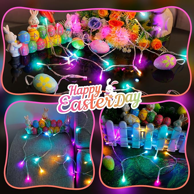 30 LED Easter String Lights - 11.5Ft Pastel Colored Battery Mini Light with 8 Modes, Timer, Waterproof - Fairy Christmas Lighting for Outside Tree Bedroom House Party Garland Decorations - White Wire