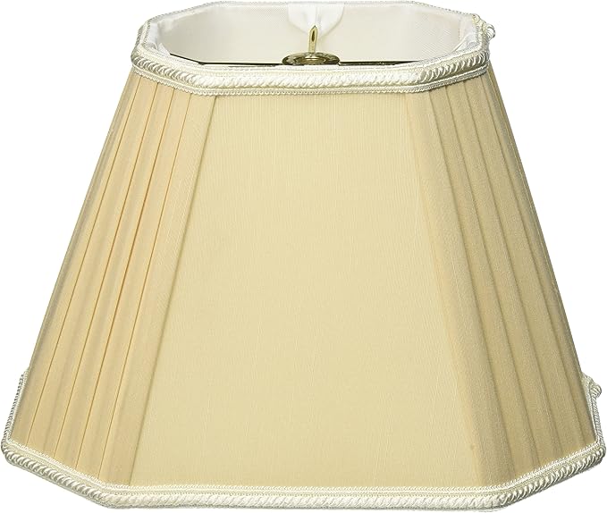 Royal Designs Rectangle Empire w Pleated Cut Corners Designer Lampshade w Staggered Pleats, Beige, (5.5x4) x (10x6.75) x 7.5